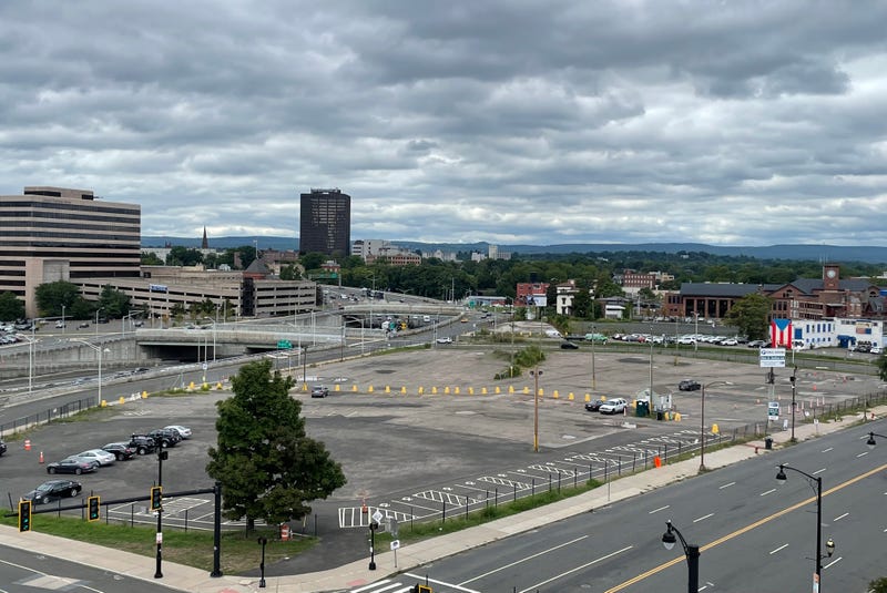 Parking lots on Main St. in Hartford, across the street from Dunkin' Donuts Park. The lots will be developed as part of the North Crossing project.