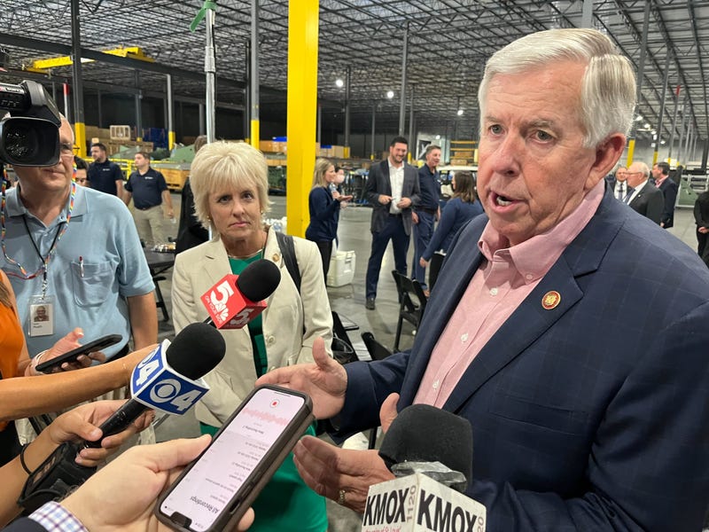 governor mike parson speaking into KMOX microphone