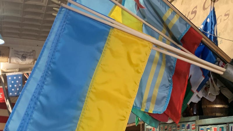 The Ukrainian flag inside Humphrys Flag Company in Old City.