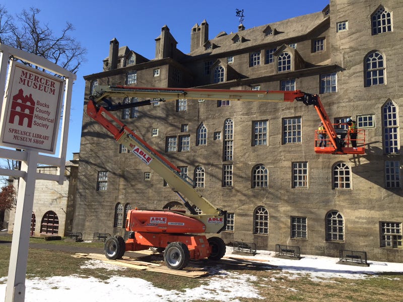 Experts are assessing the Mercer Museum in Doylestown, built in 1916, for decades of rain damage.