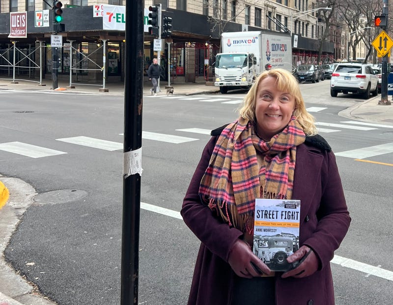 Anne Morrissy with her book "Street Fight: The Chicago Taxi Wars of the 1920s."