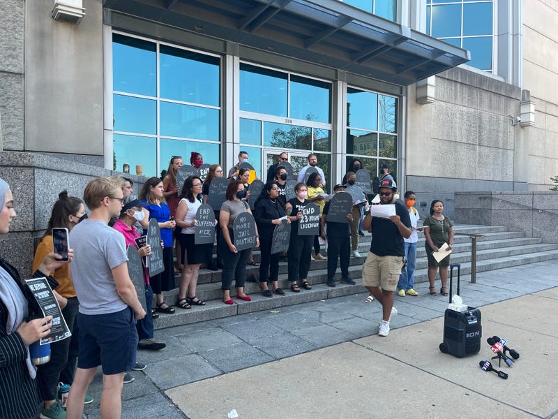 protestors outside St. Louis City's Justice Center