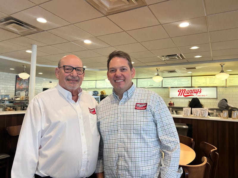 Ken Raskin (left), former Manny's Deli owner, and his son Dan Raskin (right), current and fourth-generation owner, say they wanted to give back to the community that always gives back to them. The deli is offering the first 300 customers a free meal when they show their SNAP Card. 