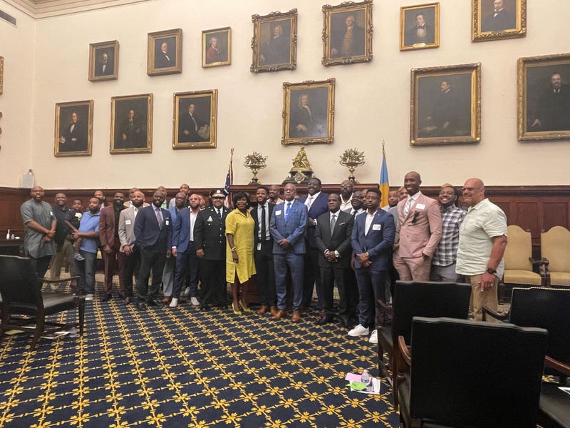Mayor Cherelle Parker (center) appoints new leaders to her office’s Commission on African American Males.