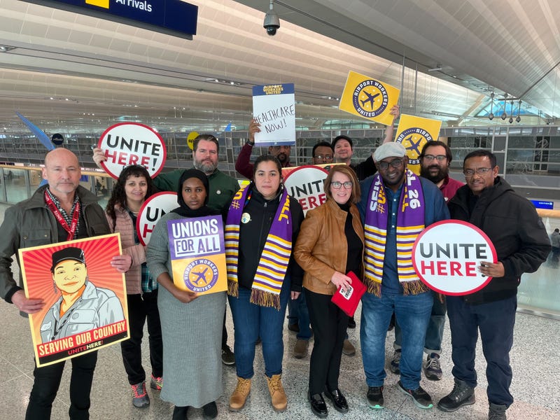 Airport workers calling for better wages.