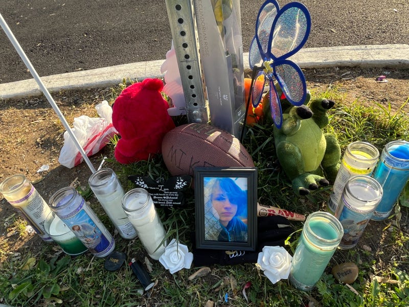 A memorial has been set up for 15-year-old Michael Garr, who was fatally stabbed in the neck on April 21, 2023.