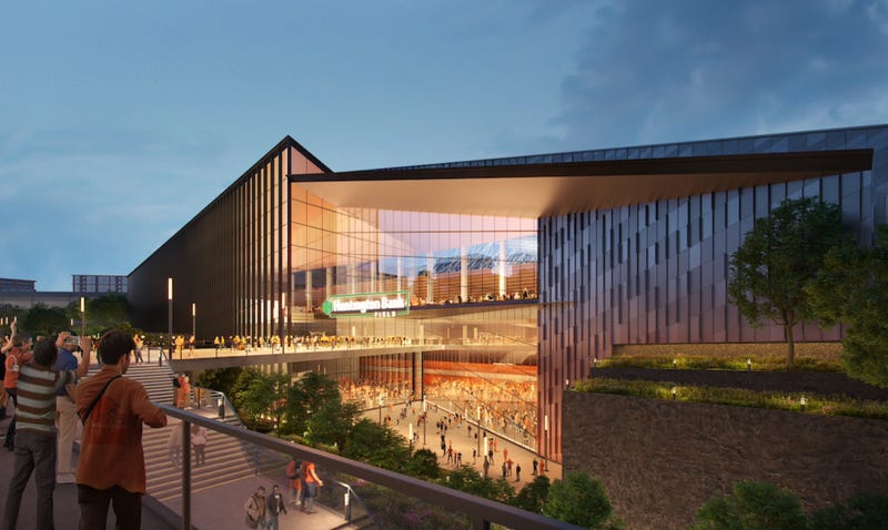 A conceptual rendering of the exterior of a proposed $2.4 billion enclosed stadium for the Browns to be built in Brook Park, Ohio and open in time for the 2029 NFL season. 