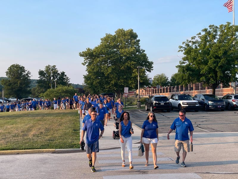 Members of the Great Valley school community walk into a school board meeting on July 15, 2024, in Malvern to demand more oversight after it came to light that middle school students impersonated nearly two dozen of their teachers on TikTok.