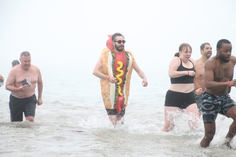 There were a few people who entered the water in costumes, including this hot dog costume.