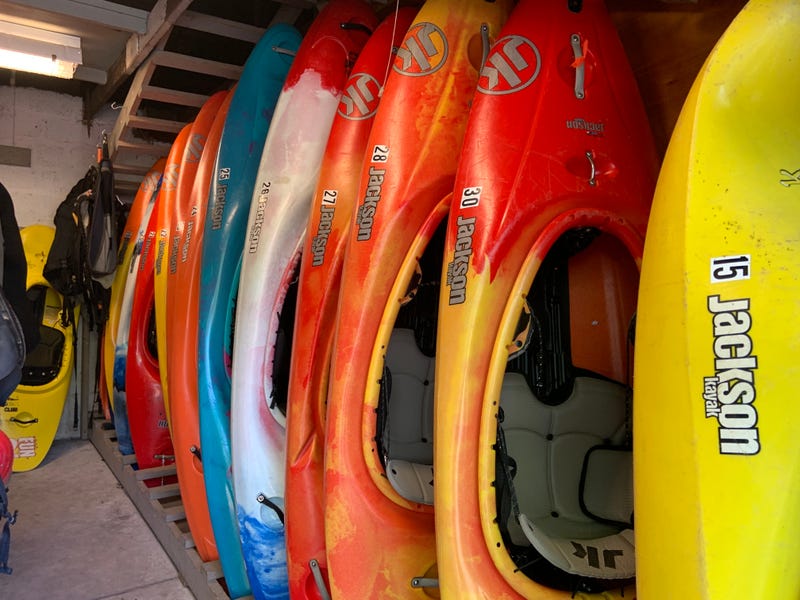 A row of kayaks at the Philadelphia Canoe Club