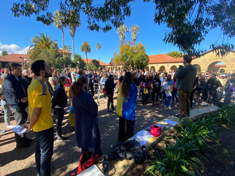Solidarity rallies in support of Ukraine are taking place throughout the country Thursday, including on the Stanford University campus in Santa Clara County.