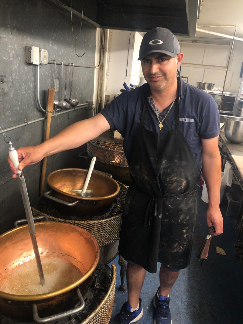 Javier Santiago making marshmallows in the copper pot.