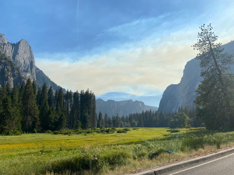 A roadway view of smoke from Washburn Fire.