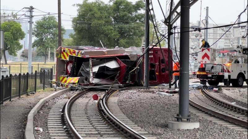 Fire engine falls onto DART tracks