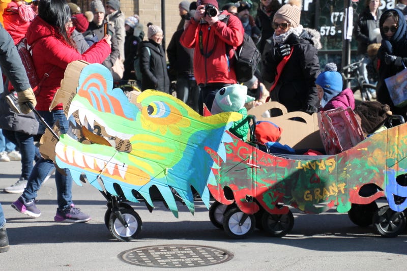 handmade dragon float in parade