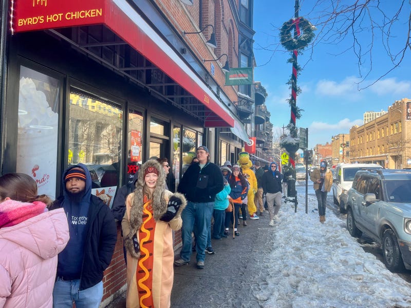 Fans in line for free hot dogs at The Wiener's Circle