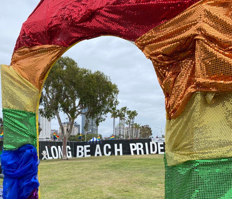 Rainbow arch at Long Beach Pride 2025.