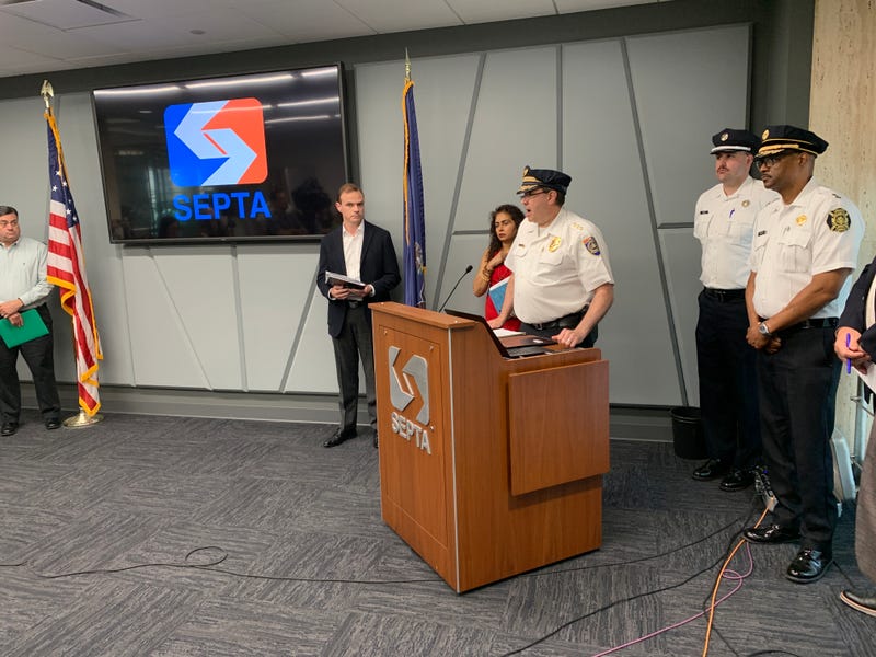SEPTA Police Chief Chuck Lawson speaks at an afternoon press conference about the morning bus depot fire on Thursday, June 5, 2025.