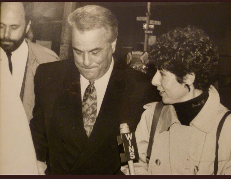From left: Gerry Shargel, John Gotti, 1010 WINS Reporter Juliet Papa