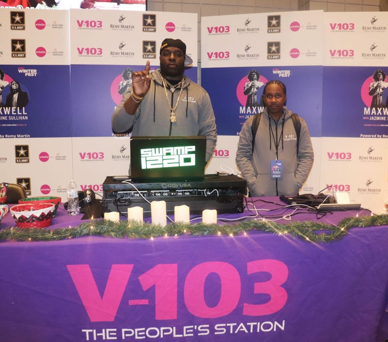 V103 Atlanta Winterfest 2022 State Farm Arena featuring Maxwell singer of hit song "Pretty Wings" and Jazmine Sullivan singer of the hit song "Feelings" on December 16 2022