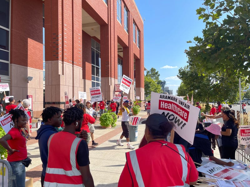 Unionized Aramark workers rallied outside Citizens Bank Park on Aug. 23, 2024, before the Bruce Springsteen concert.