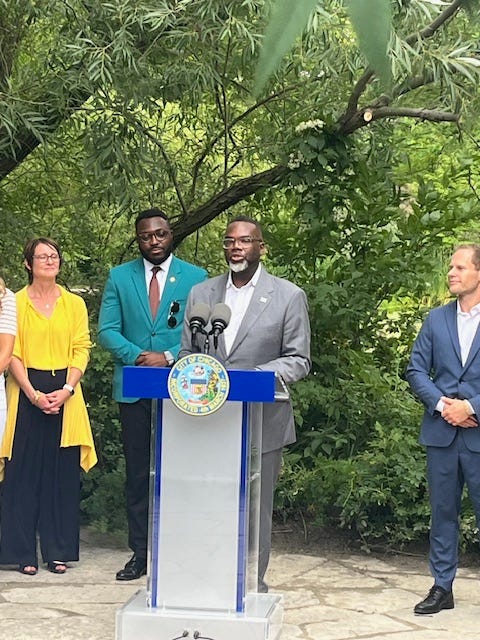 Mayor Johnson talks to reporters at Lincoln Park Zoo last month.