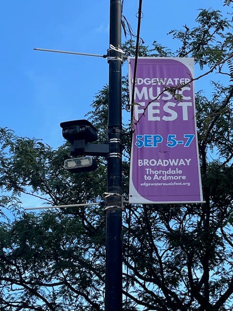 A speed camera monitors drivers on Broadway in Chicago's Edgewater neighborhood.
