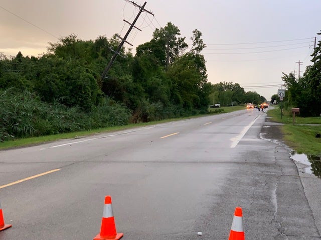 Broken power pole in Brownstown Township
