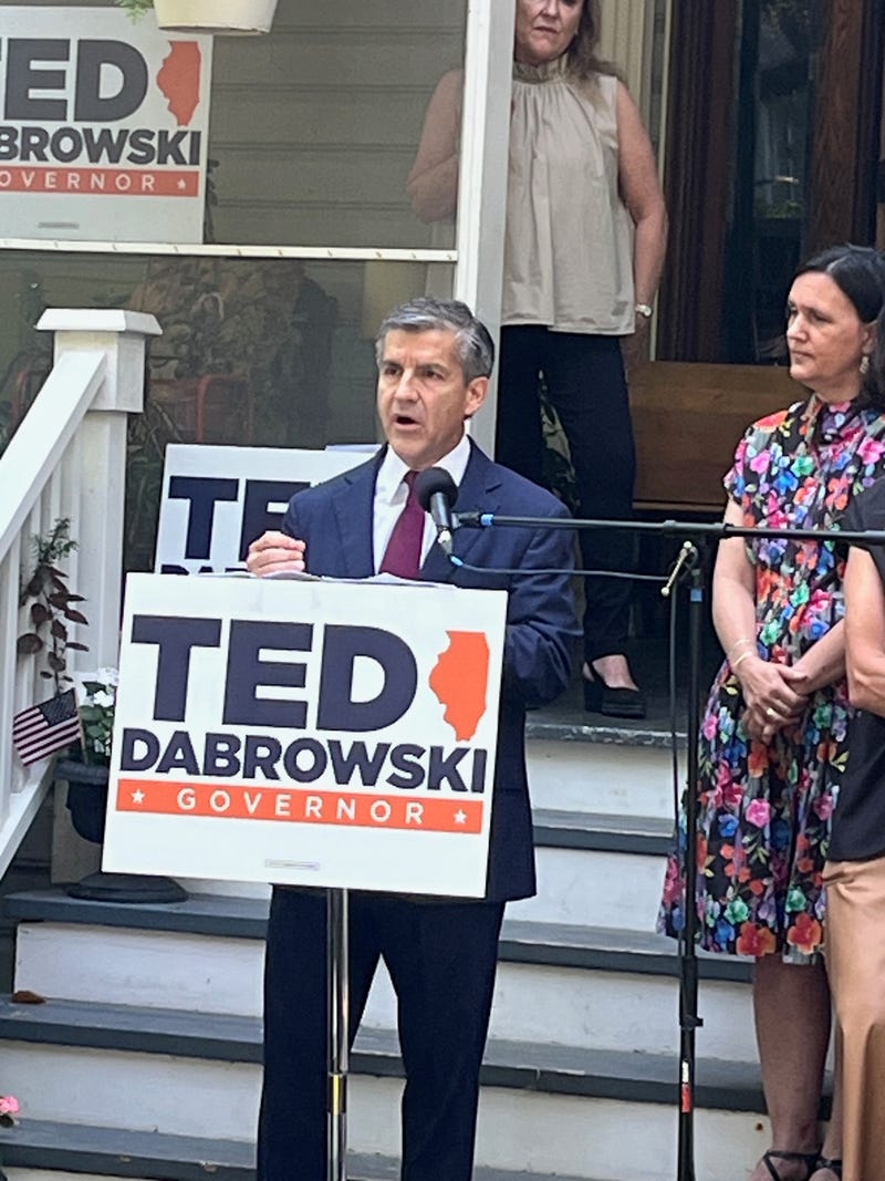 Wirepoints founder Ted Dabrowski announces his campaign for governor during an appearance in Wilmette.
