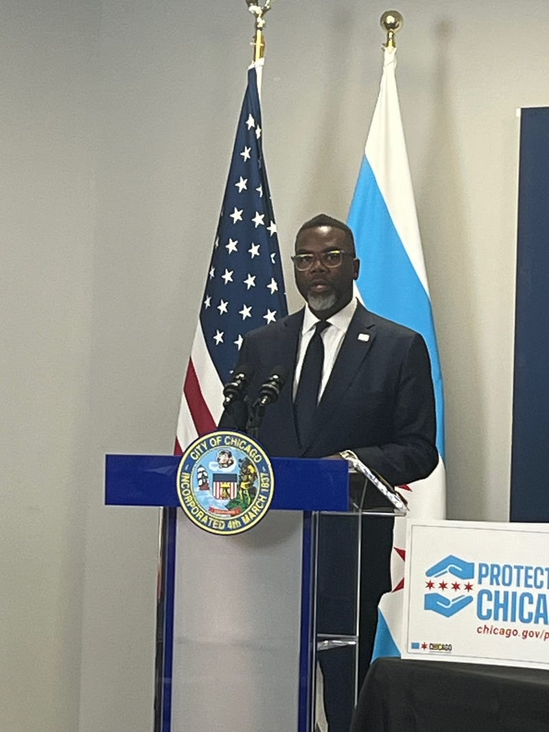 Chicago Mayor Brandon Johnson speaks during a news conference at City Hall, September 16, 2025.