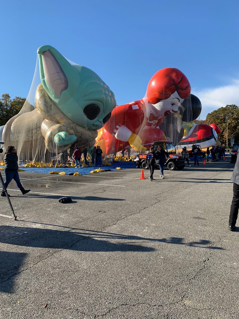 New Macy's ballons, including those for characters Baby Yoda and Ronald McDonald, were inflated Saturday morning at Citi field in preparation for the 95th Annual Macy's Day Parade.