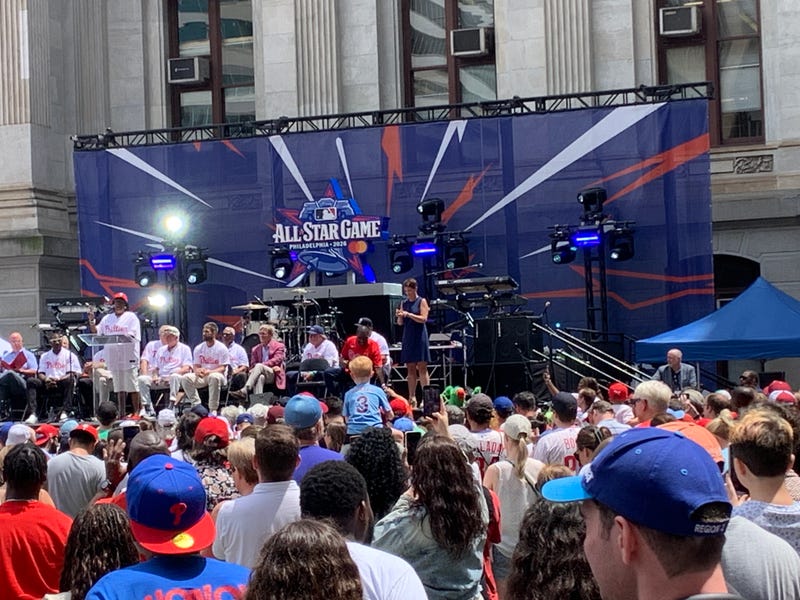 Fans gather outside City Hall for Phillies All-Star announcement on July 18, 2025. 