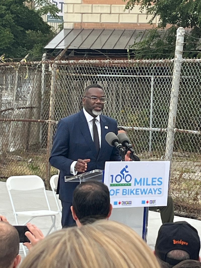 Chicago mayor Brandon Johnson speaks during an event in Chicago's River West neighborhood, September 23, 2025.