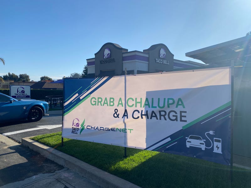 The entrance of the new charging station at a Taco Bell in South San Francisco.