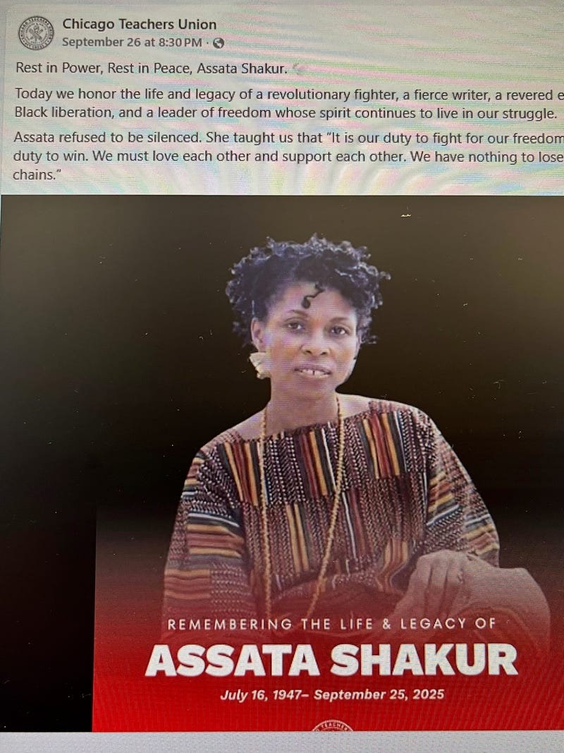 The Chicago Teachers Union's social media tribute to Black liberation figure Assata Shakur.