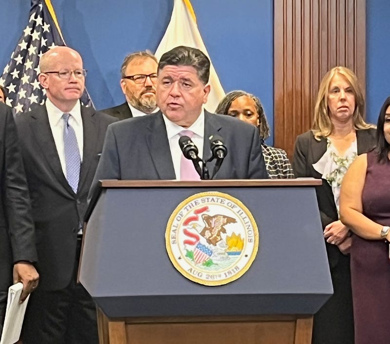 Illinois Governor J.B. Pritzker addresses reporters in the West Loop, September 29, 2025.