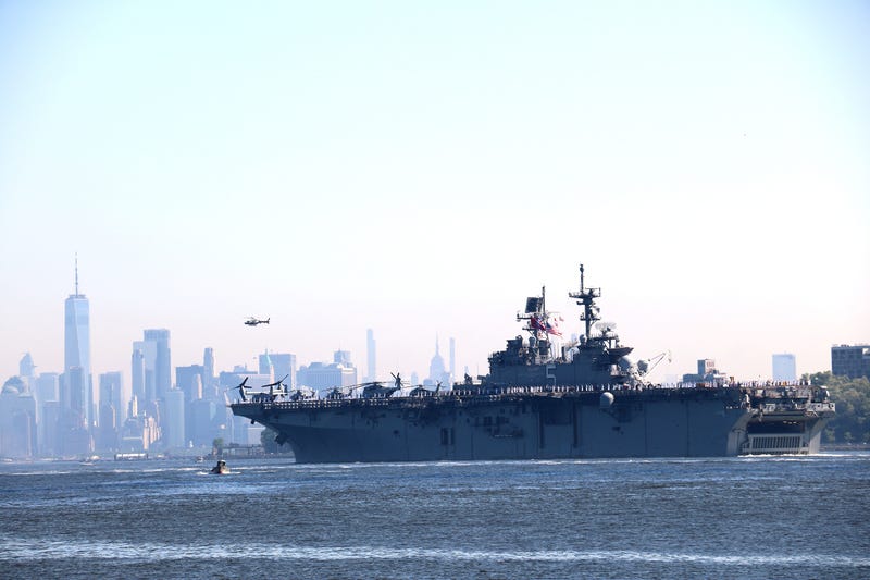During Fleet Week, the ships travel past the Statue of Liberty and Battery Park in lower Manhattan before ending just below the George Washington Bridge.