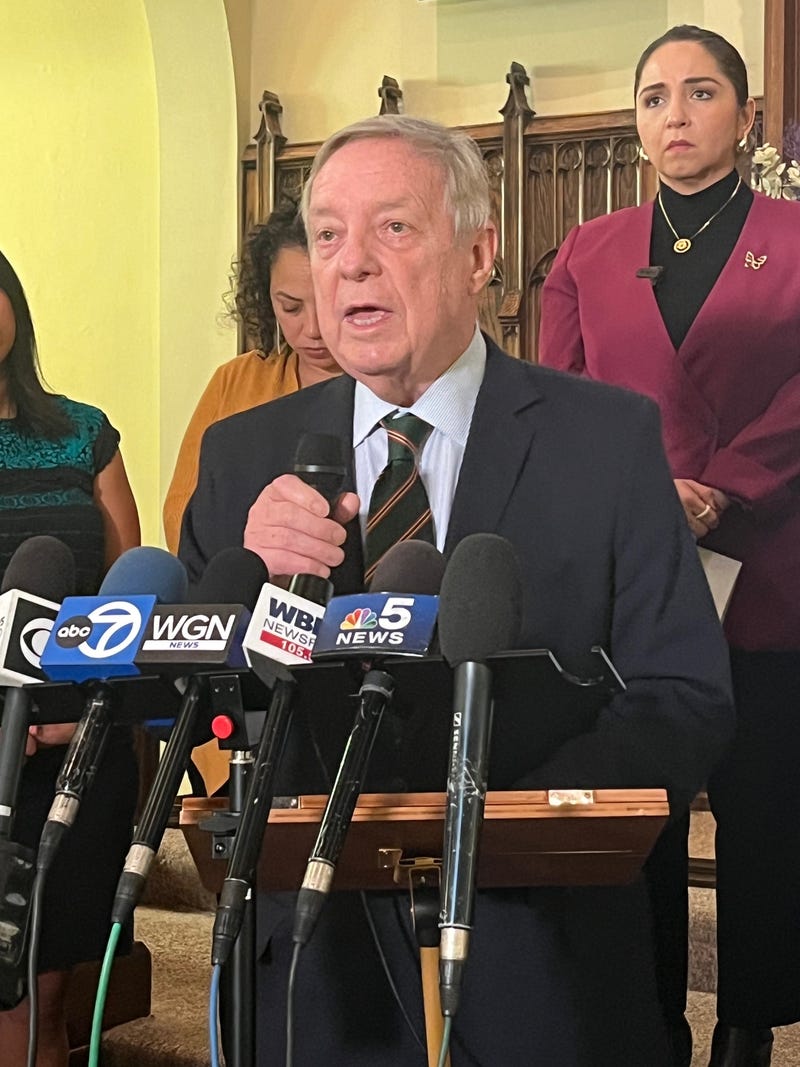 U.S. Senator Dick Durbin (D-Illinois) speaks in Chicago on October 17.