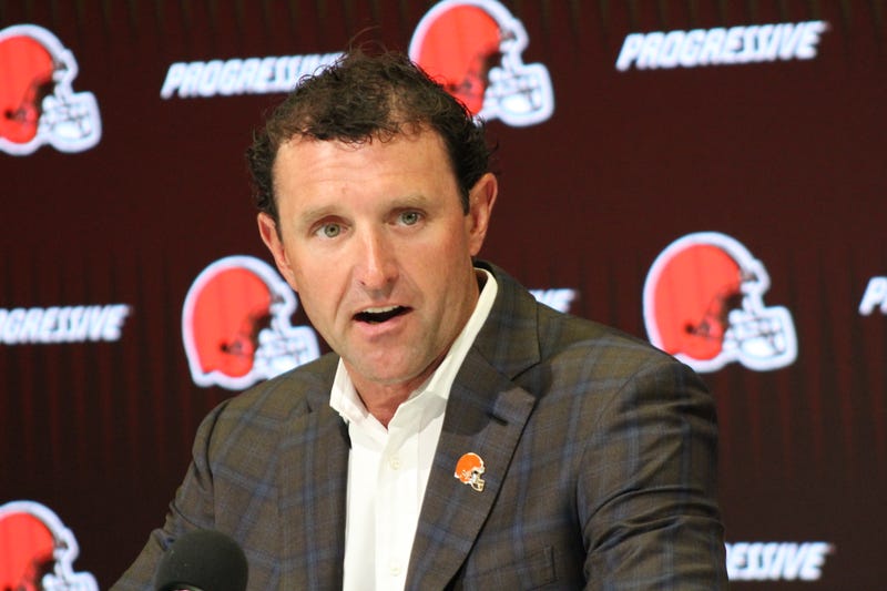Browns Executive Vice President JW Johnson talks to the media at the Browns training facility in Berea, OH.