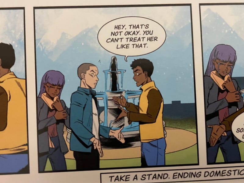 A panel from an Interval House comic strip about teen dating violence awareness
