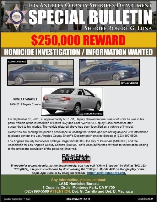 Car wanted in connection to deputy's shooting death