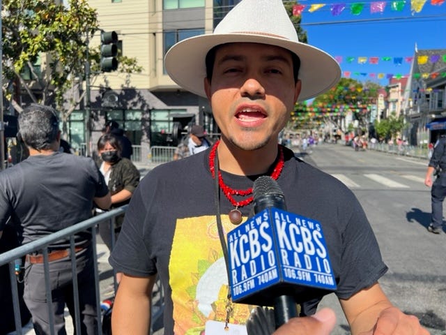 Carnaval Executive Director Rodrigo Duran talking to KCBS Radio.