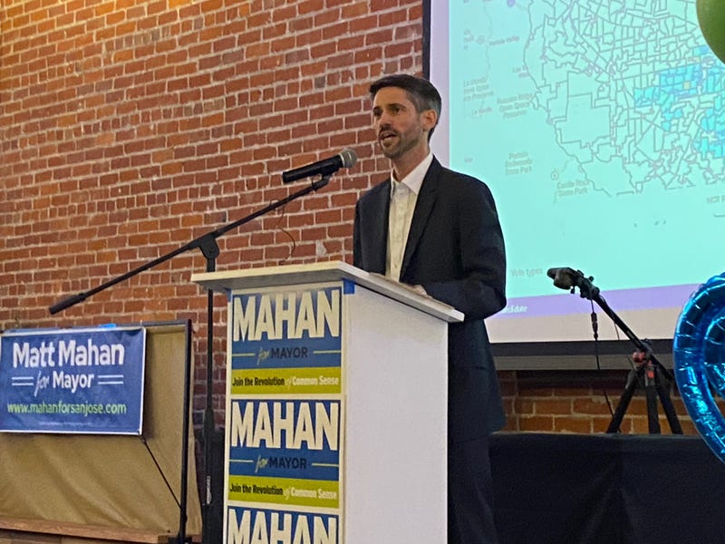 Matt Mahan speaking on Tuesday night.