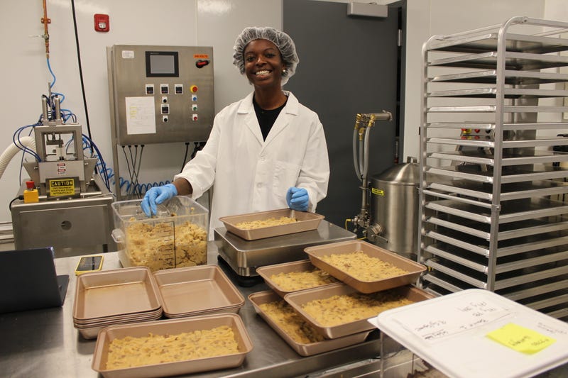 Matha Figaro baking in The Cannabist Company kitchen in Milford, Delaware.