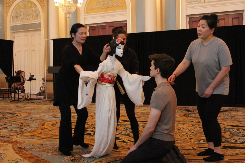 The cast of Opera Philadelphia's production of "Madame Butterfly" rehearse.