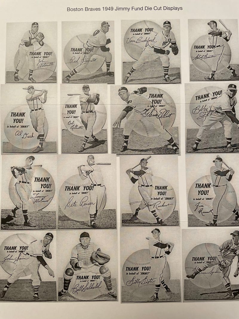 Copies of Boston Braves Jimmy Fund thank you cards from 1949