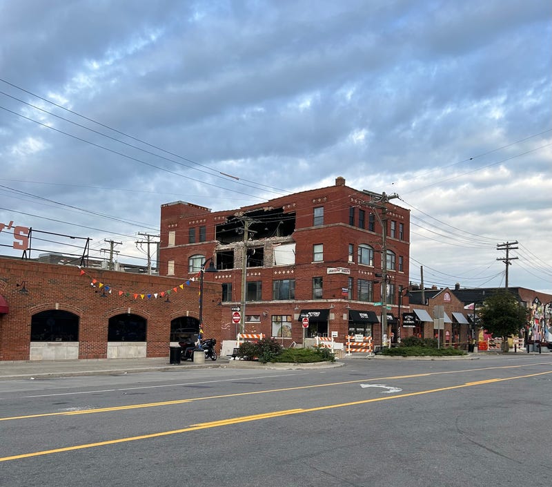 Partially collapsed Del Bene building in Detroit's Eastern Market