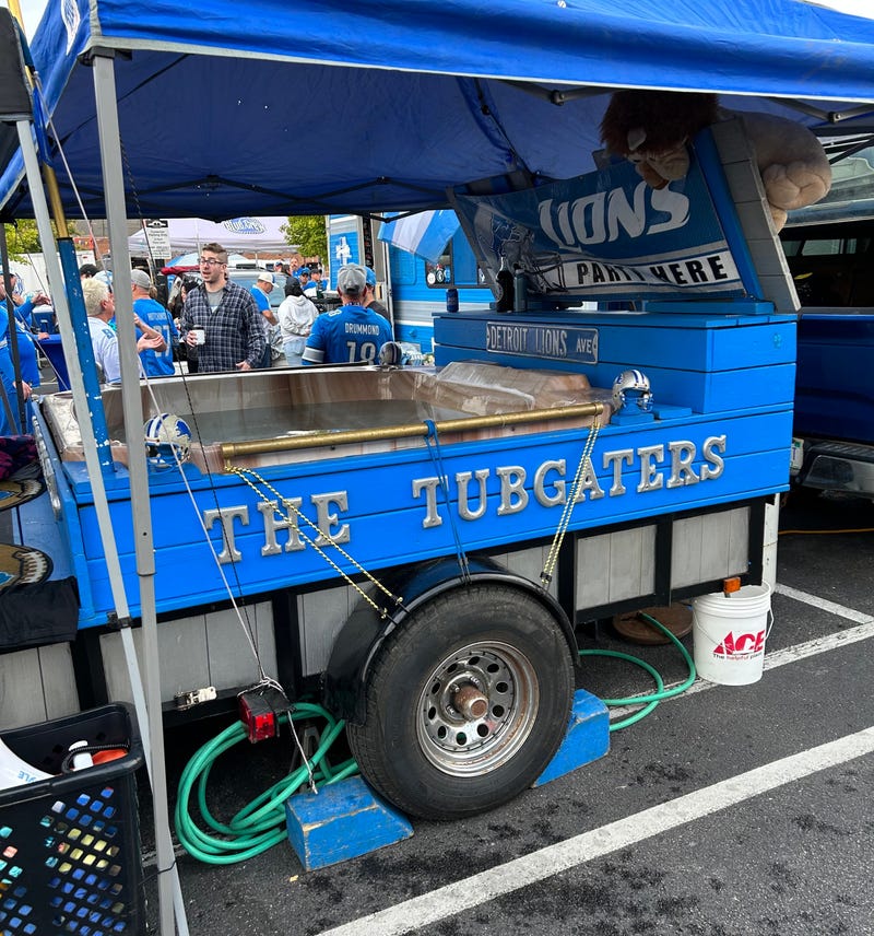 The Tubgaters' setup at Detroit Lions tailgate in Eastern Market