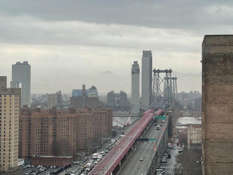 Cloud cover is seen over the Williamsburg Bridge late Wednesday morning