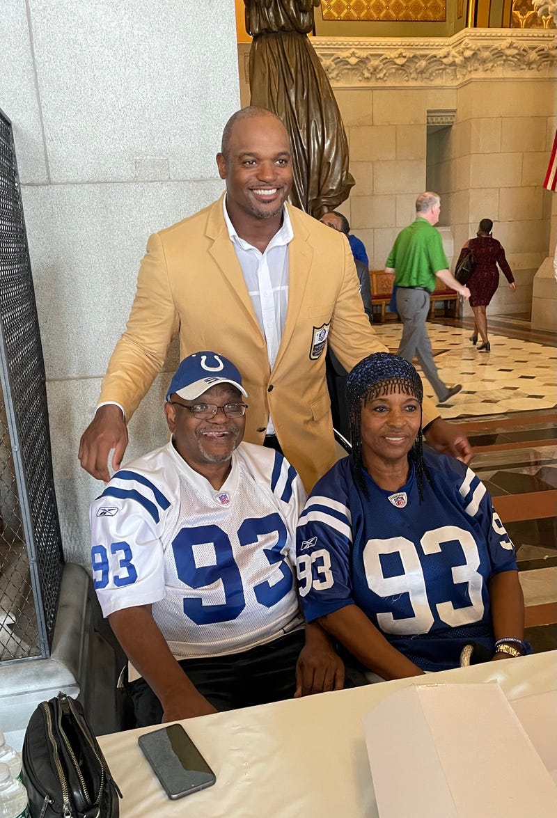 Pro Football Hall of Famer Dwight Freeney, with parents Hugh and Joy, at the Connecticut state Capitol, 8/9/24
